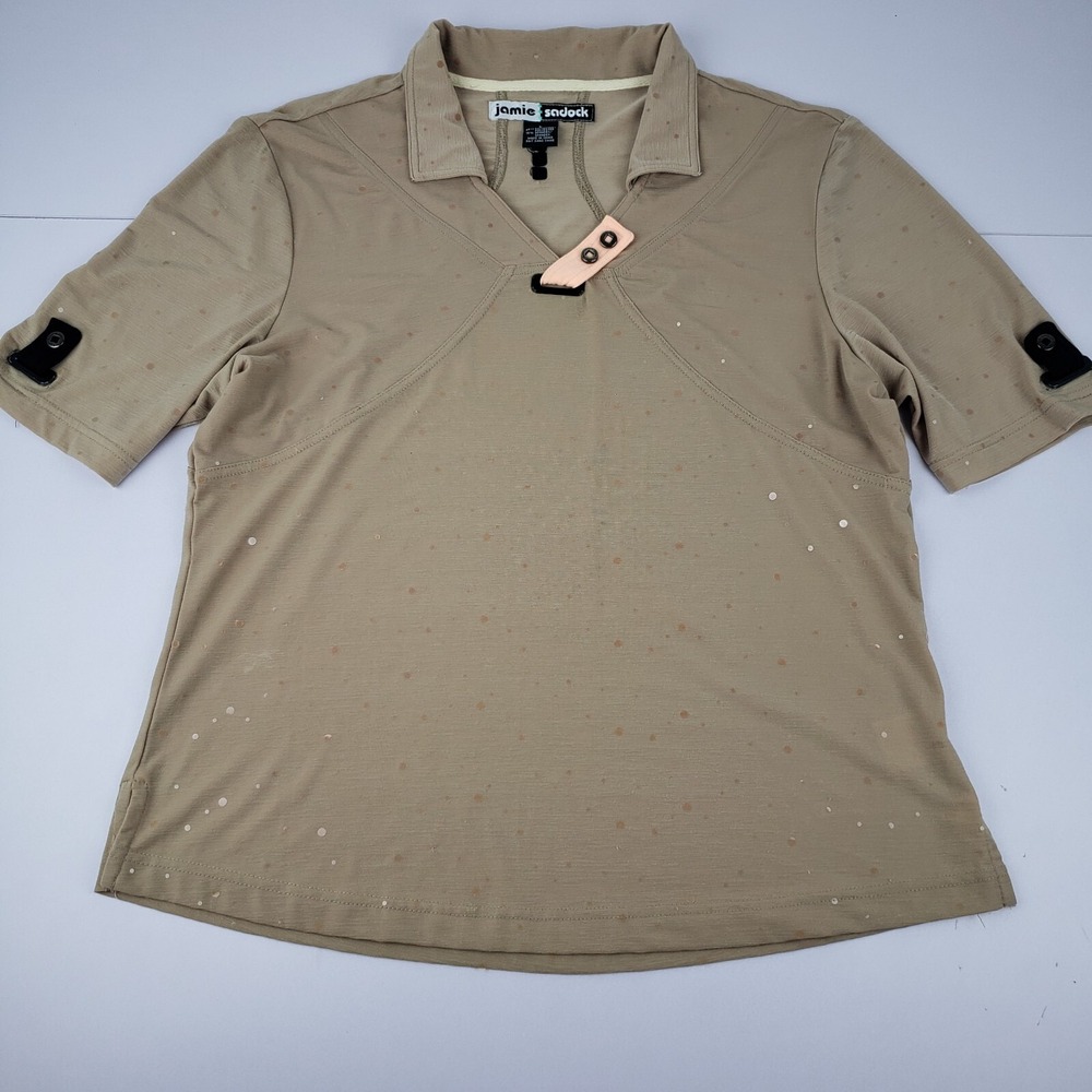 Jamie Sadock Golf‎ Top Women's Large Brown Short Sleeve 1/4 Zip Stretch Shirt